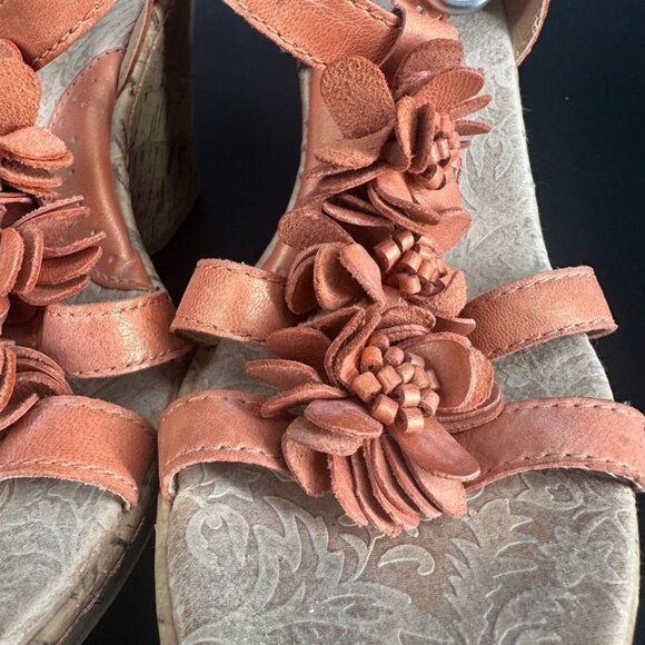 Born Concept Floral Orange Leather Slingback Wedge Heel Sandals - Size 8 - Picture 3 of 10
